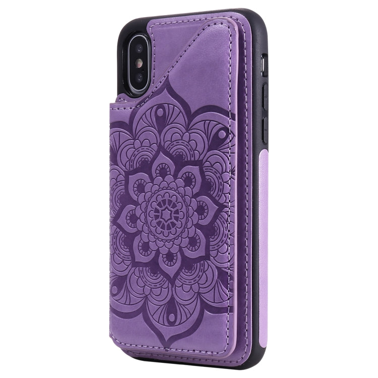 For iPhone X / XS Flower Embossing Pattern Shockproof Protective Case with Holder & Card Slots & Photo Frame