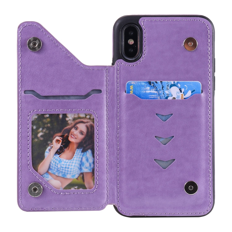 For iPhone X / XS Flower Embossing Pattern Shockproof Protective Case with Holder & Card Slots & Photo Frame