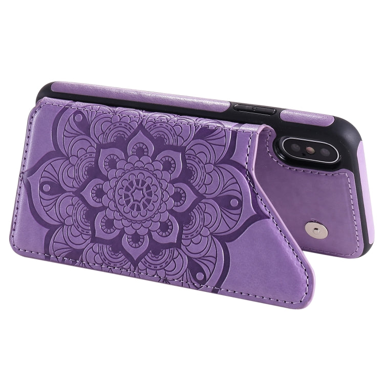 For iPhone X / XS Flower Embossing Pattern Shockproof Protective Case with Holder & Card Slots & Photo Frame