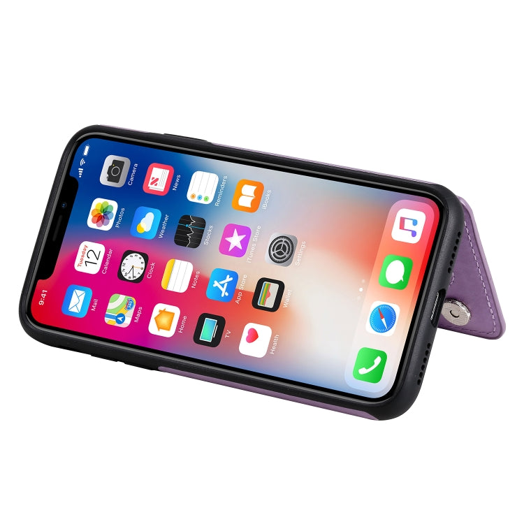 For iPhone X / XS Flower Embossing Pattern Shockproof Protective Case with Holder & Card Slots & Photo Frame