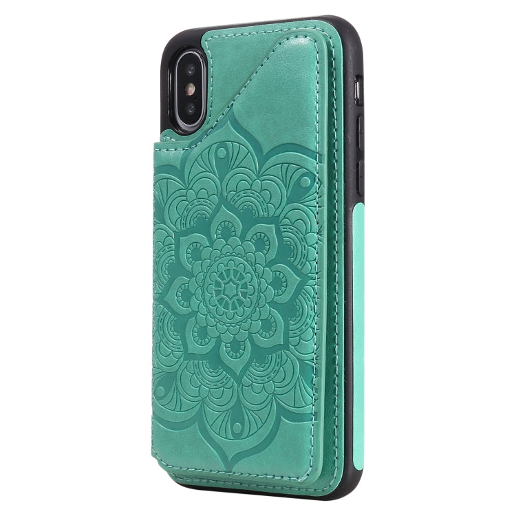 For iPhone X / XS Flower Embossing Pattern Shockproof Protective Case with Holder & Card Slots & Photo Frame
