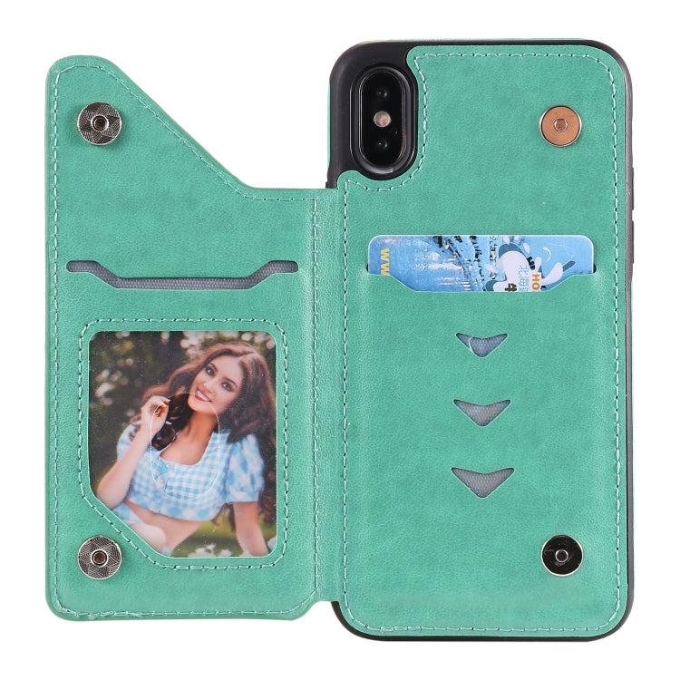 For iPhone X / XS Flower Embossing Pattern Shockproof Protective Case with Holder & Card Slots & Photo Frame