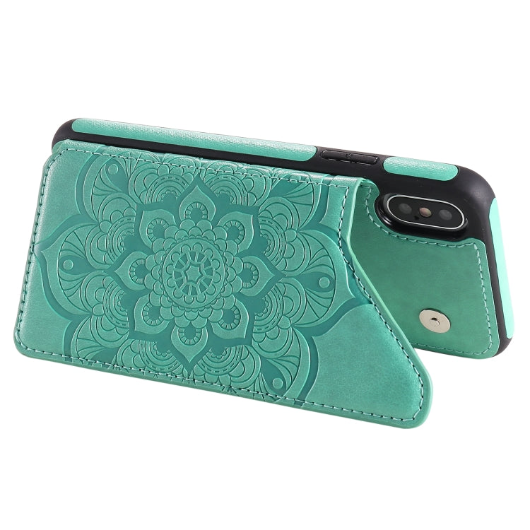 For iPhone X / XS Flower Embossing Pattern Shockproof Protective Case with Holder & Card Slots & Photo Frame