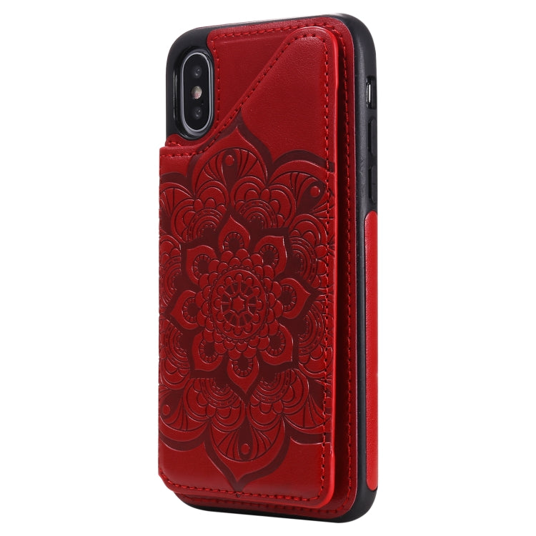 For iPhone X / XS Flower Embossing Pattern Shockproof Protective Case with Holder & Card Slots & Photo Frame