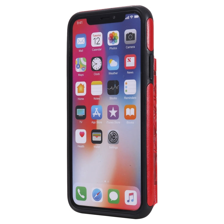 For iPhone X / XS Flower Embossing Pattern Shockproof Protective Case with Holder & Card Slots & Photo Frame