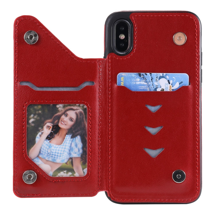 For iPhone X / XS Flower Embossing Pattern Shockproof Protective Case with Holder & Card Slots & Photo Frame