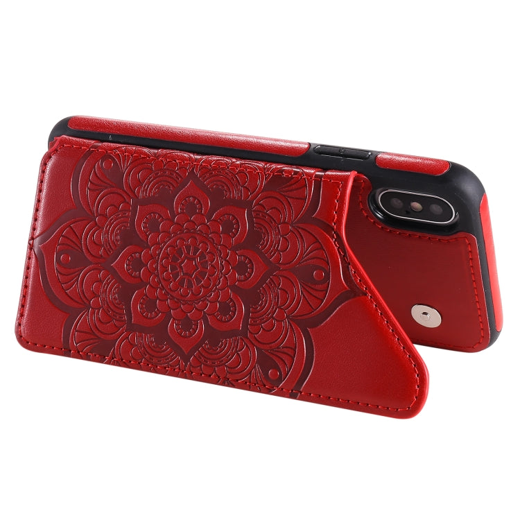For iPhone X / XS Flower Embossing Pattern Shockproof Protective Case with Holder & Card Slots & Photo Frame