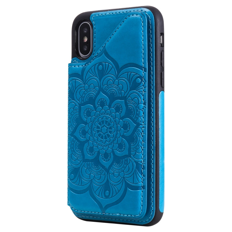 For iPhone X / XS Flower Embossing Pattern Shockproof Protective Case with Holder & Card Slots & Photo Frame