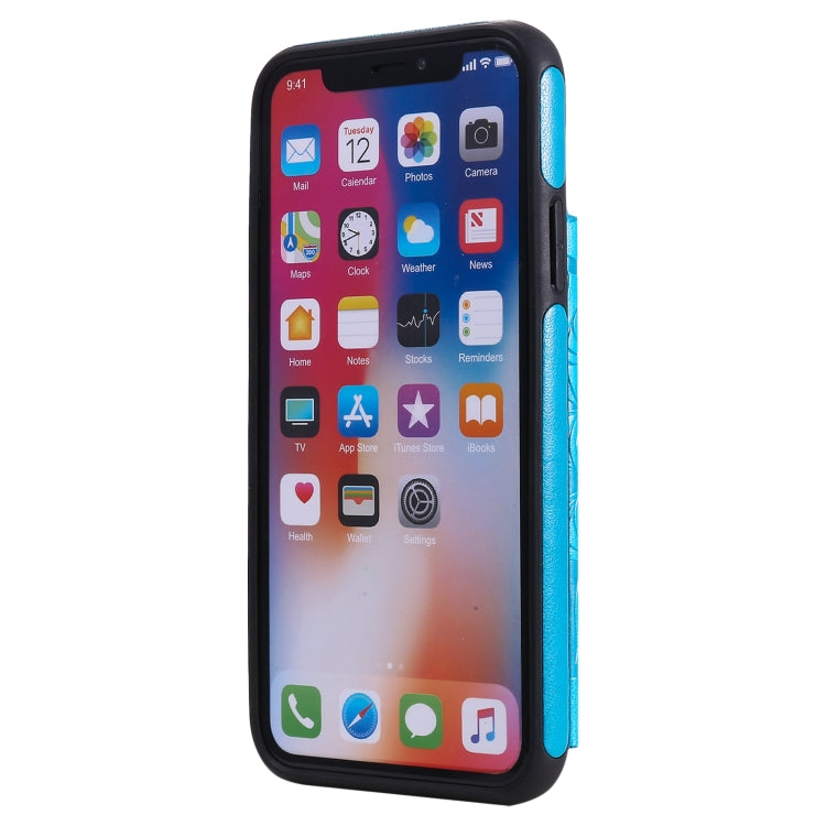 For iPhone X / XS Flower Embossing Pattern Shockproof Protective Case with Holder & Card Slots & Photo Frame