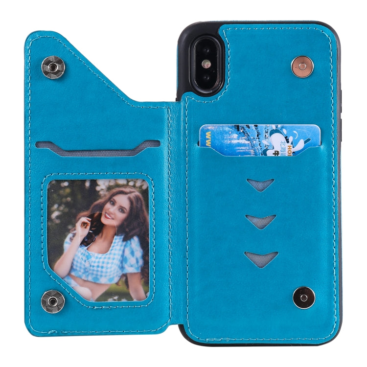 For iPhone X / XS Flower Embossing Pattern Shockproof Protective Case with Holder & Card Slots & Photo Frame