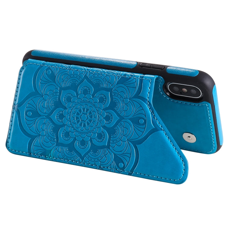 For iPhone X / XS Flower Embossing Pattern Shockproof Protective Case with Holder & Card Slots & Photo Frame