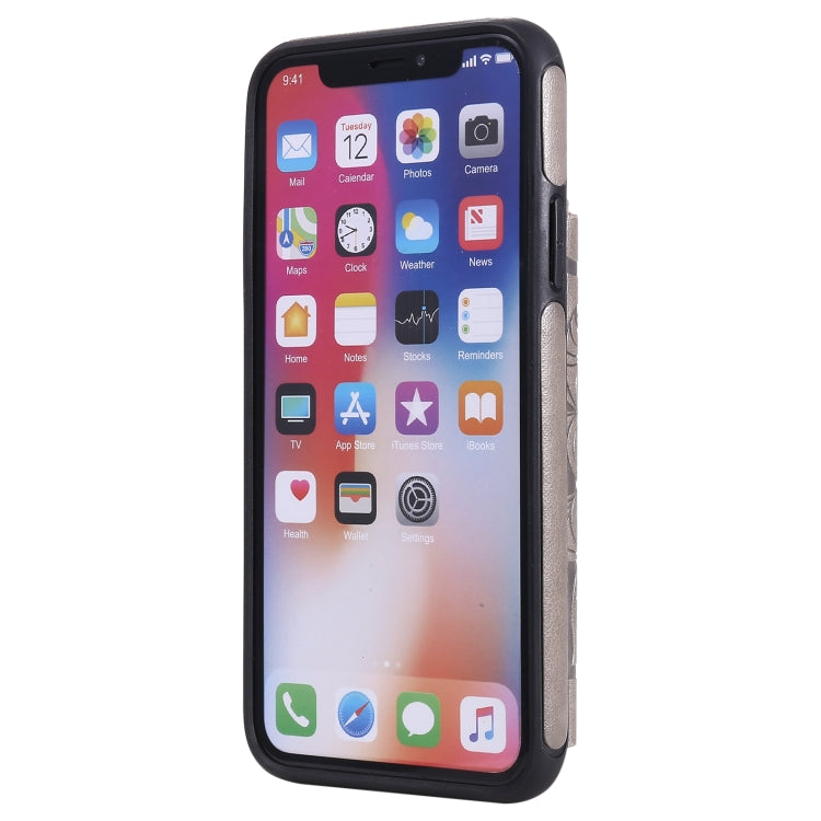 For iPhone X / XS Flower Embossing Pattern Shockproof Protective Case with Holder & Card Slots & Photo Frame