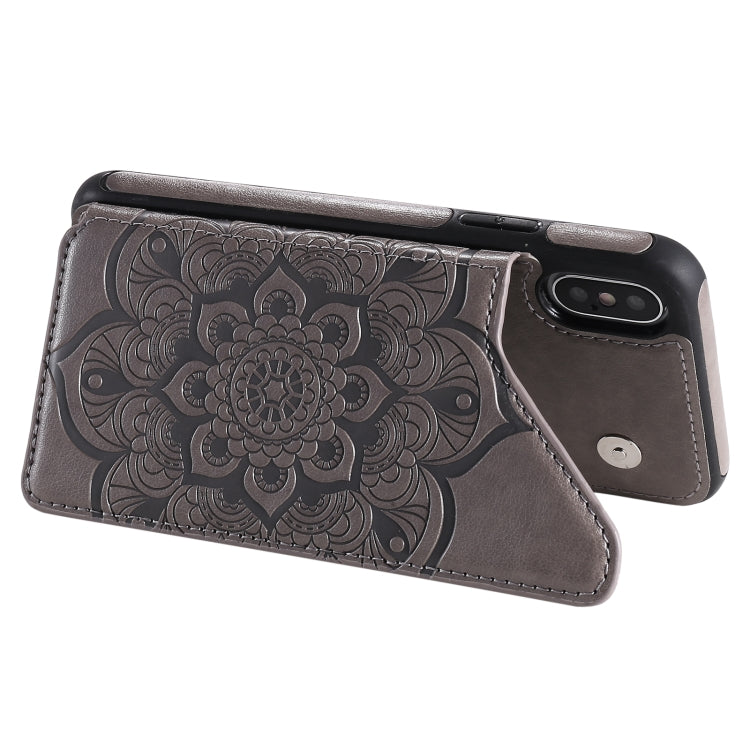 For iPhone X / XS Flower Embossing Pattern Shockproof Protective Case with Holder & Card Slots & Photo Frame