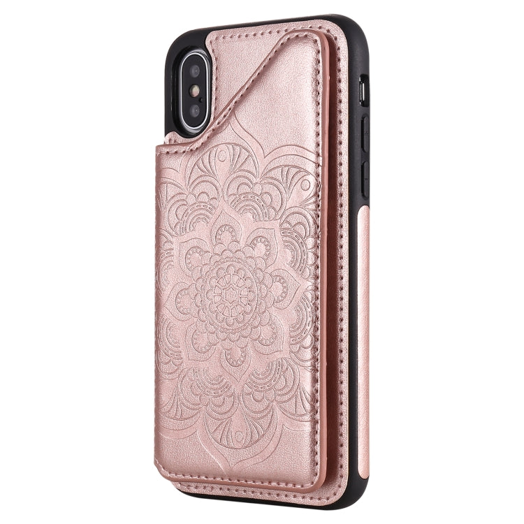 For iPhone X / XS Flower Embossing Pattern Shockproof Protective Case with Holder & Card Slots & Photo Frame
