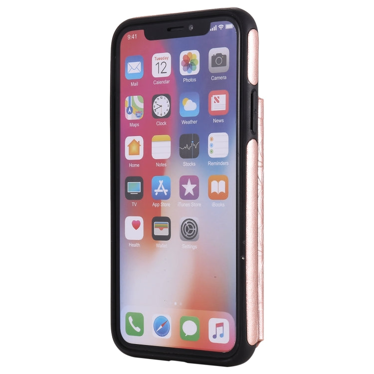 For iPhone X / XS Flower Embossing Pattern Shockproof Protective Case with Holder & Card Slots & Photo Frame