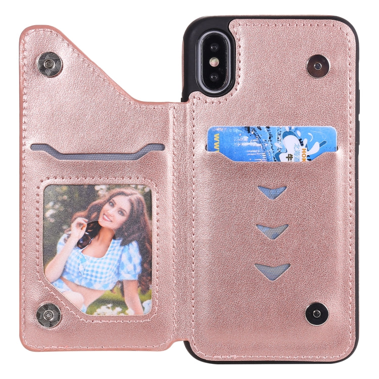 For iPhone X / XS Flower Embossing Pattern Shockproof Protective Case with Holder & Card Slots & Photo Frame