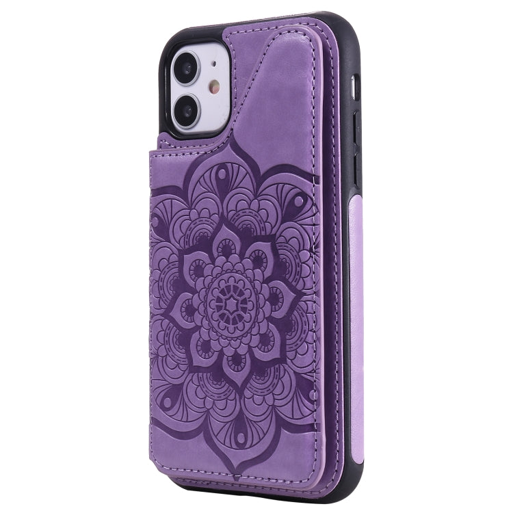 For iPhone 11 Flower Embossing Pattern Shockproof Protective Case with Holder & Card Slots & Photo Frame