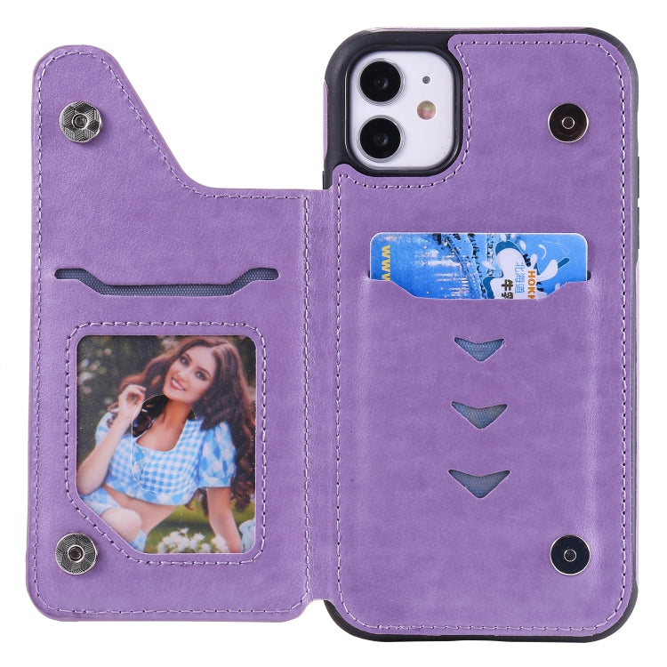 For iPhone 11 Flower Embossing Pattern Shockproof Protective Case with Holder & Card Slots & Photo Frame
