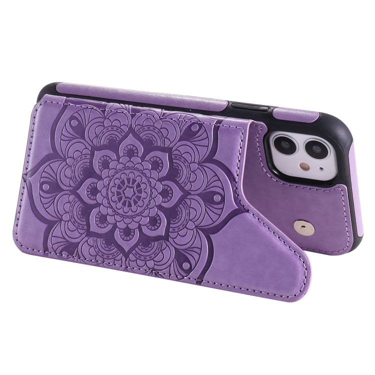 For iPhone 11 Flower Embossing Pattern Shockproof Protective Case with Holder & Card Slots & Photo Frame
