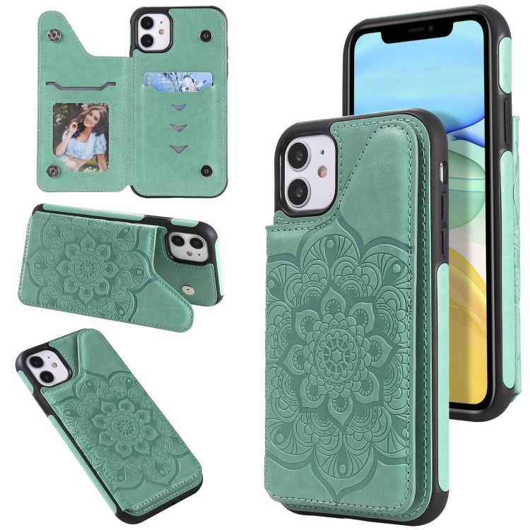 For iPhone 11 Flower Embossing Pattern Shockproof Protective Case with Holder & Card Slots & Photo Frame