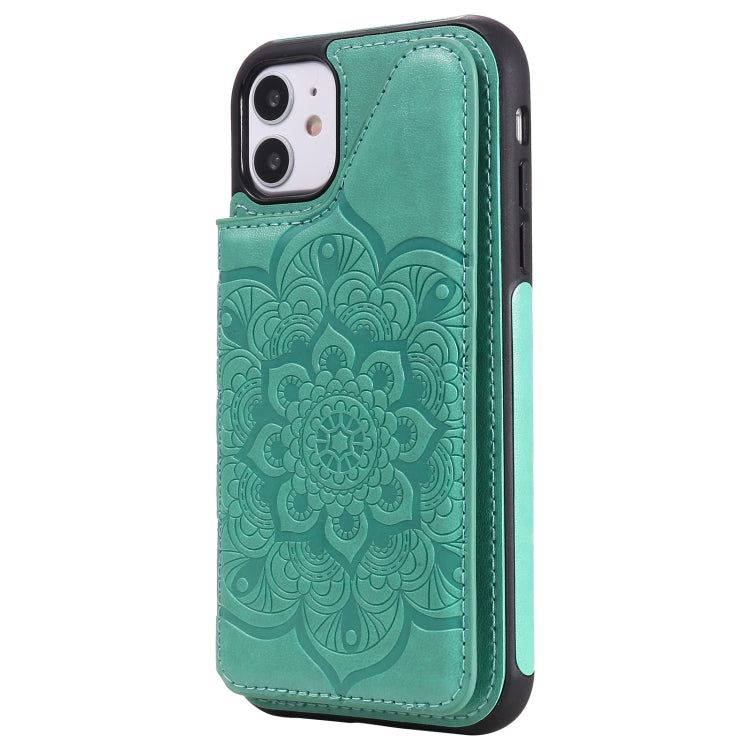 For iPhone 11 Flower Embossing Pattern Shockproof Protective Case with Holder & Card Slots & Photo Frame