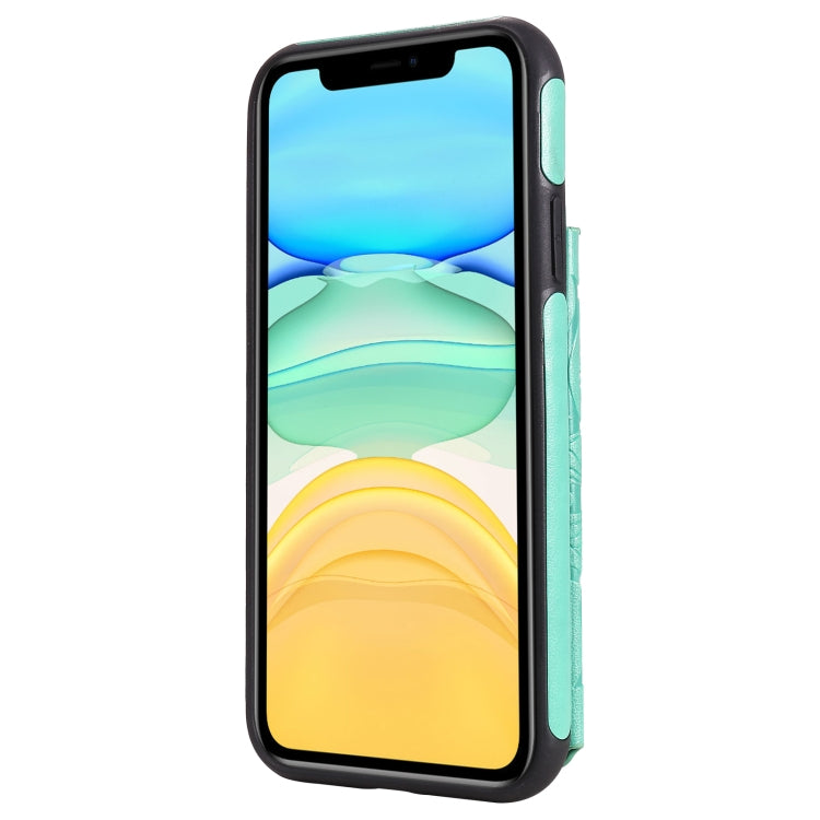 For iPhone 11 Flower Embossing Pattern Shockproof Protective Case with Holder & Card Slots & Photo Frame