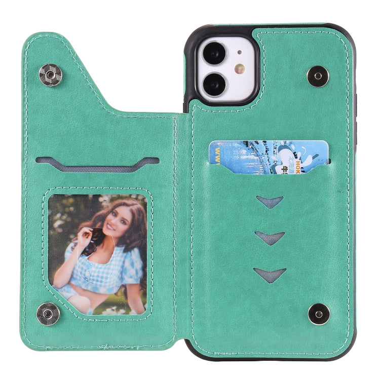 For iPhone 11 Flower Embossing Pattern Shockproof Protective Case with Holder & Card Slots & Photo Frame