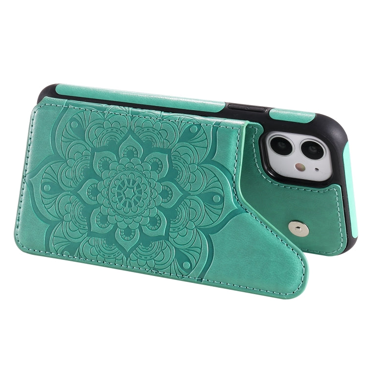 For iPhone 11 Flower Embossing Pattern Shockproof Protective Case with Holder & Card Slots & Photo Frame