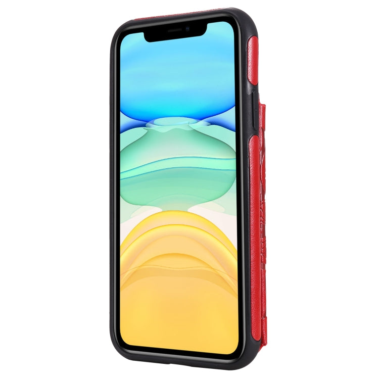 For iPhone 11 Flower Embossing Pattern Shockproof Protective Case with Holder & Card Slots & Photo Frame