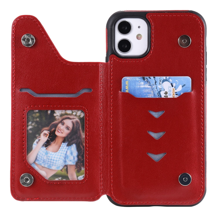 For iPhone 11 Flower Embossing Pattern Shockproof Protective Case with Holder & Card Slots & Photo Frame