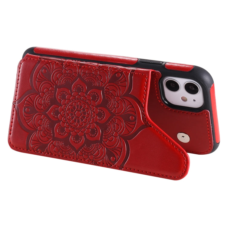 For iPhone 11 Flower Embossing Pattern Shockproof Protective Case with Holder & Card Slots & Photo Frame