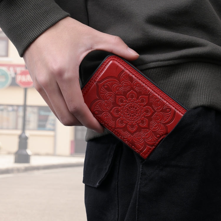 For iPhone 11 Flower Embossing Pattern Shockproof Protective Case with Holder & Card Slots & Photo Frame