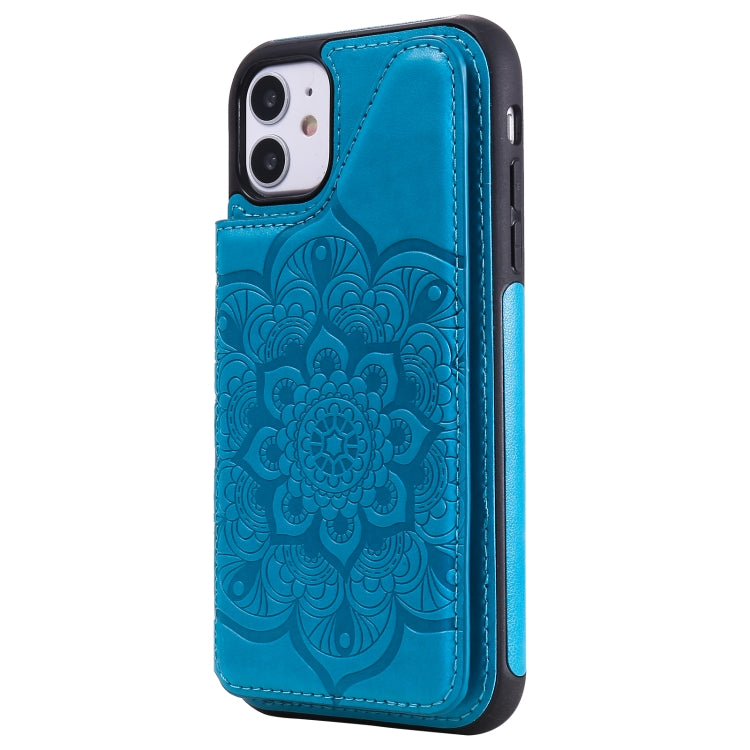 For iPhone 11 Flower Embossing Pattern Shockproof Protective Case with Holder & Card Slots & Photo Frame