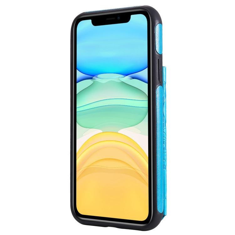 For iPhone 11 Flower Embossing Pattern Shockproof Protective Case with Holder & Card Slots & Photo Frame