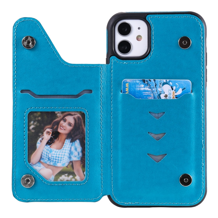 For iPhone 11 Flower Embossing Pattern Shockproof Protective Case with Holder & Card Slots & Photo Frame