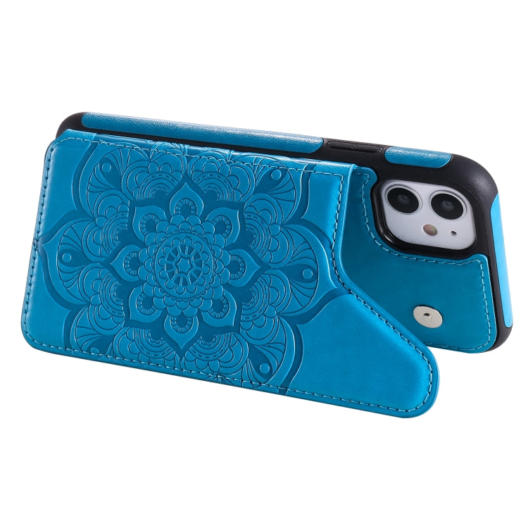 For iPhone 11 Flower Embossing Pattern Shockproof Protective Case with Holder & Card Slots & Photo Frame