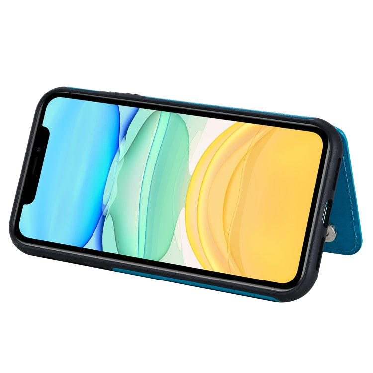 For iPhone 11 Flower Embossing Pattern Shockproof Protective Case with Holder & Card Slots & Photo Frame