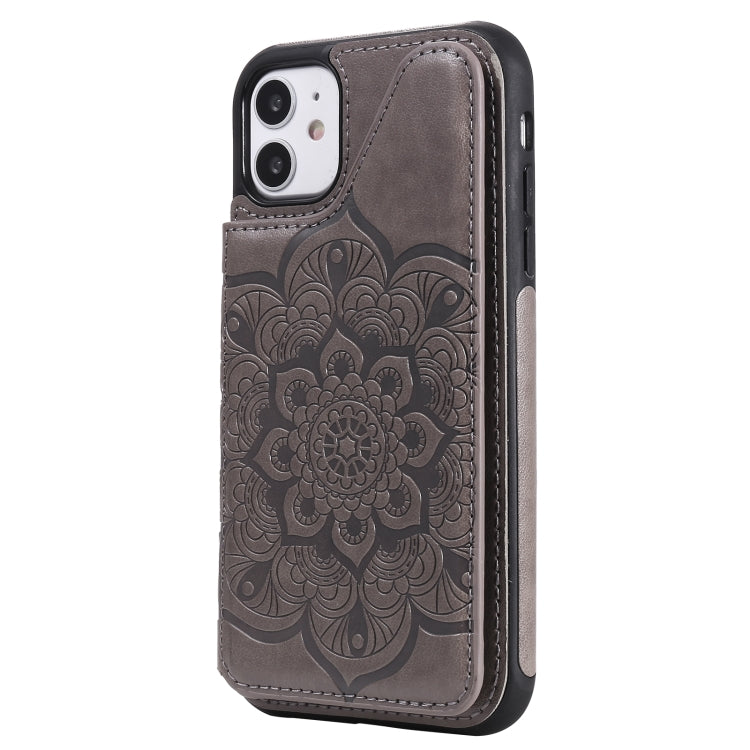 For iPhone 11 Flower Embossing Pattern Shockproof Protective Case with Holder & Card Slots & Photo Frame
