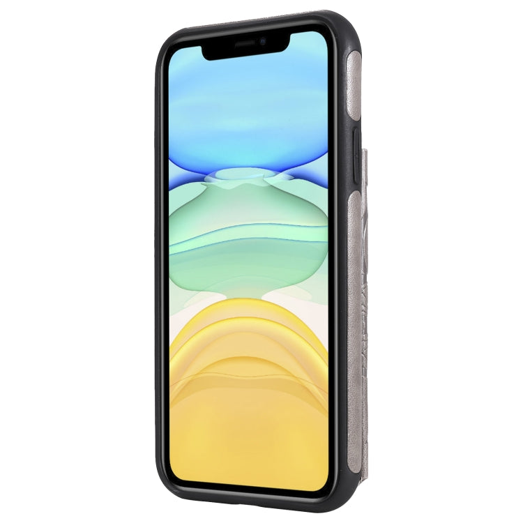For iPhone 11 Flower Embossing Pattern Shockproof Protective Case with Holder & Card Slots & Photo Frame