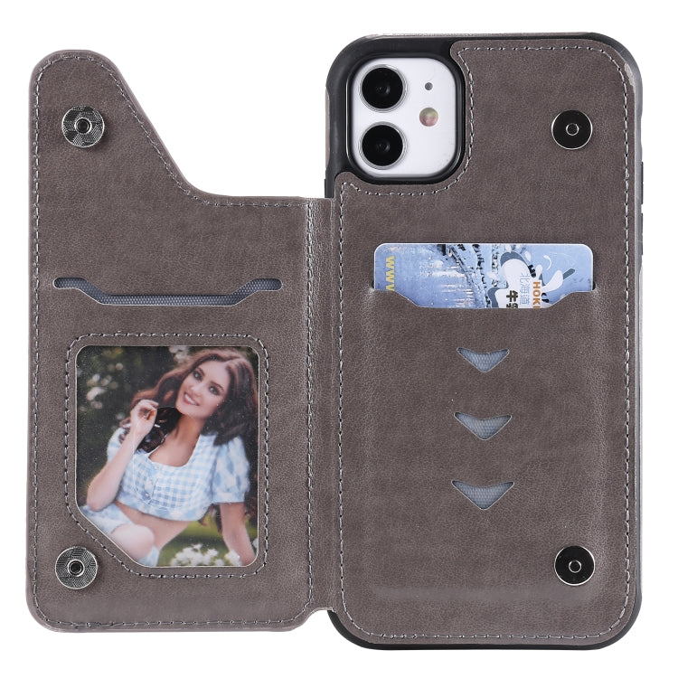 For iPhone 11 Flower Embossing Pattern Shockproof Protective Case with Holder & Card Slots & Photo Frame