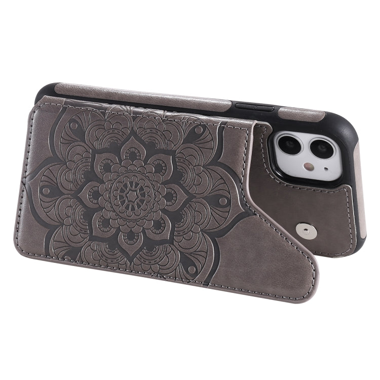 For iPhone 11 Flower Embossing Pattern Shockproof Protective Case with Holder & Card Slots & Photo Frame