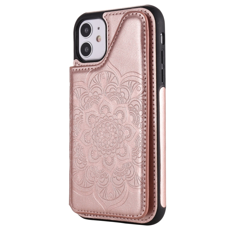 For iPhone 11 Flower Embossing Pattern Shockproof Protective Case with Holder & Card Slots & Photo Frame