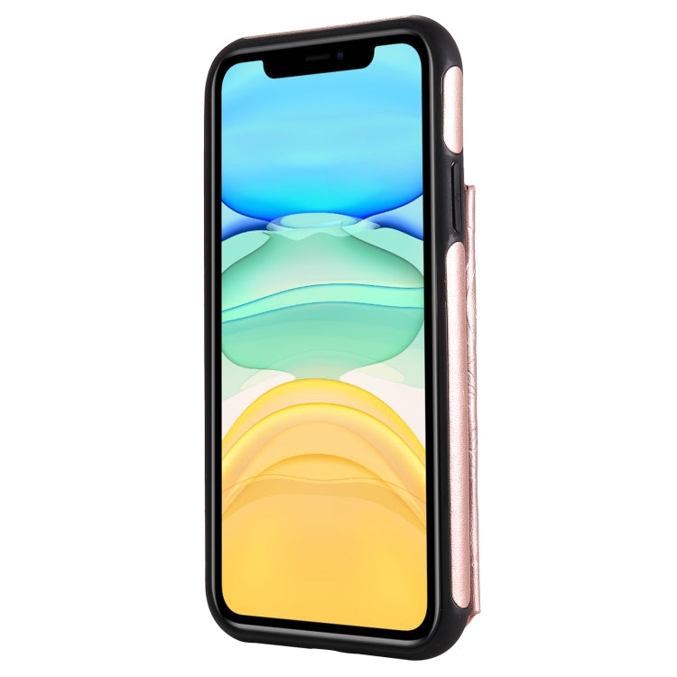 For iPhone 11 Flower Embossing Pattern Shockproof Protective Case with Holder & Card Slots & Photo Frame