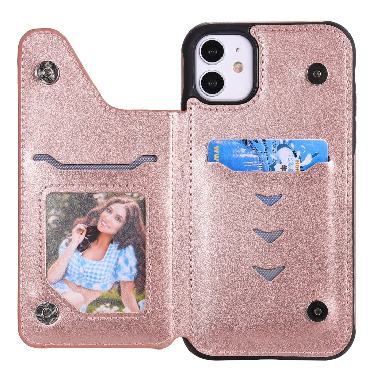 For iPhone 11 Flower Embossing Pattern Shockproof Protective Case with Holder & Card Slots & Photo Frame