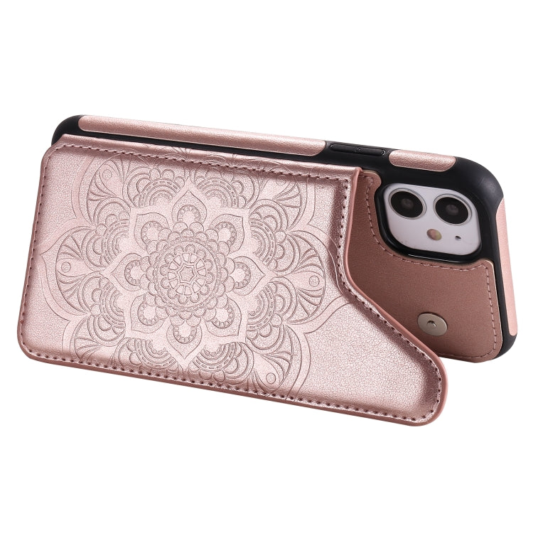 For iPhone 11 Flower Embossing Pattern Shockproof Protective Case with Holder & Card Slots & Photo Frame