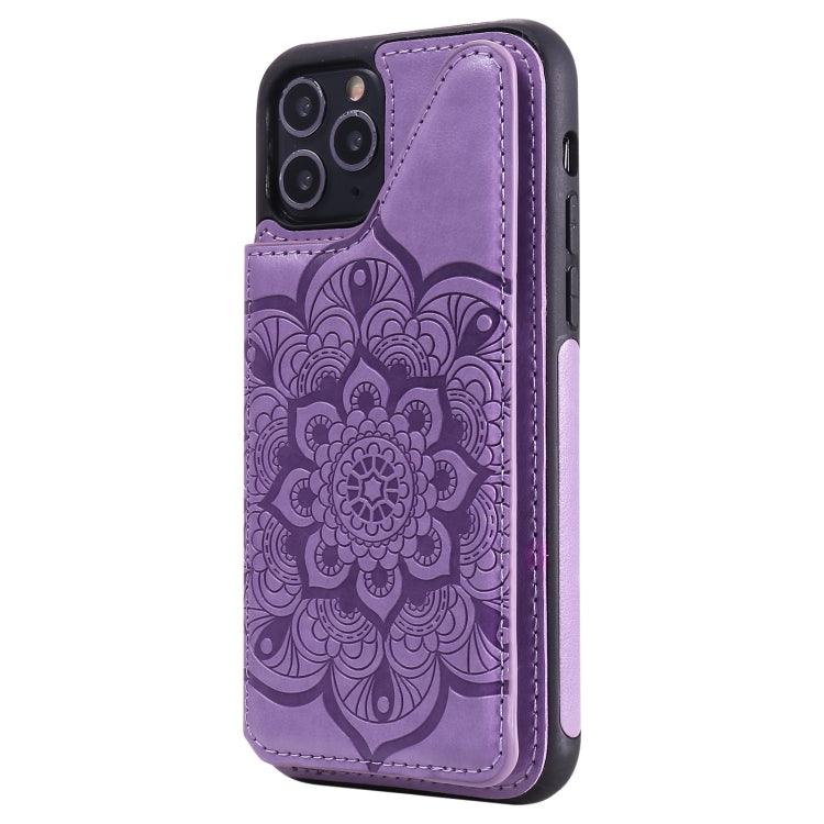For iPhone 11 Pro Flower Embossing Pattern Shockproof Protective Case with Holder & Card Slots & Photo Frame