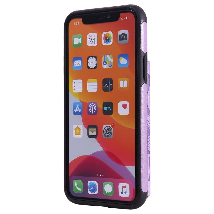 For iPhone 11 Pro Flower Embossing Pattern Shockproof Protective Case with Holder & Card Slots & Photo Frame
