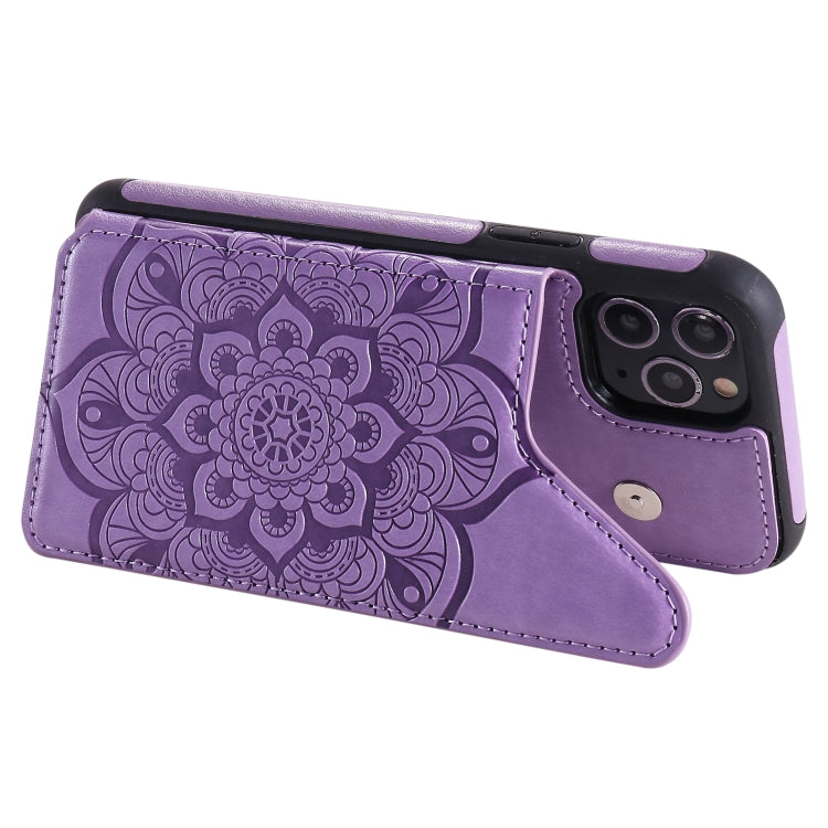 For iPhone 11 Pro Flower Embossing Pattern Shockproof Protective Case with Holder & Card Slots & Photo Frame