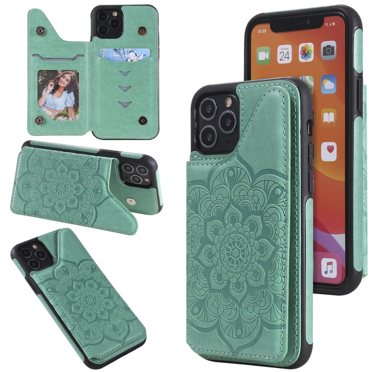 For iPhone 11 Pro Flower Embossing Pattern Shockproof Protective Case with Holder & Card Slots & Photo Frame
