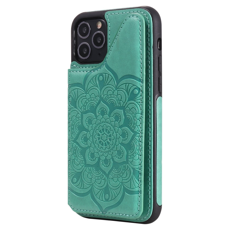 For iPhone 11 Pro Flower Embossing Pattern Shockproof Protective Case with Holder & Card Slots & Photo Frame